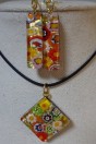 Parure boucles et pendentif millefiori feuille d'or