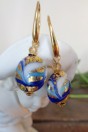 Boucles d'oreilles bleues et feuille d'or