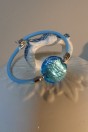 Bracelet perle bleu azur avec feuille d'argent